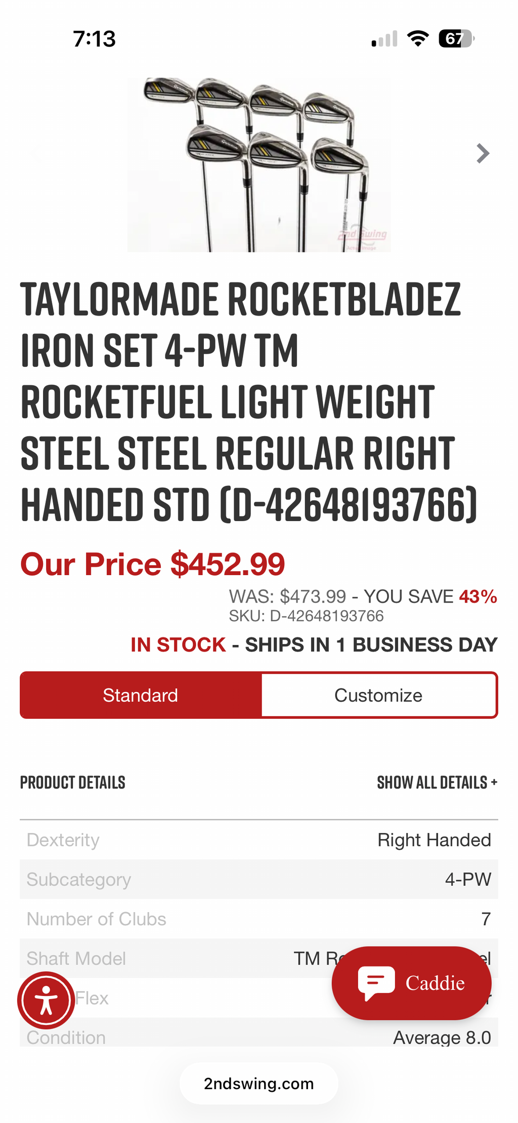 TaylorMade RocketBladez Iron Set 4-PW Stiff Flex Steel - Solid Set!